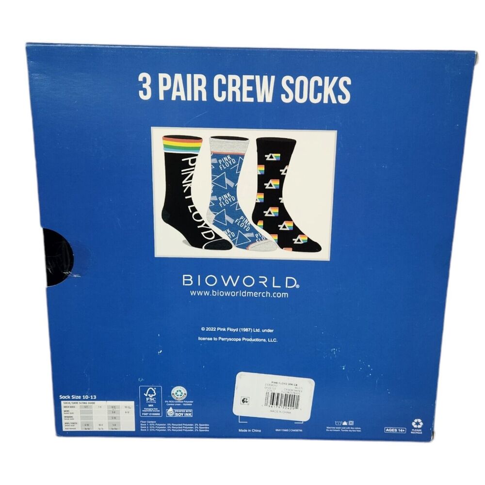 Pink Floyd Mens Dark Side of the Moon Crew Socks Size 10-13 Record Shaped Box - Picture 2 of 8
